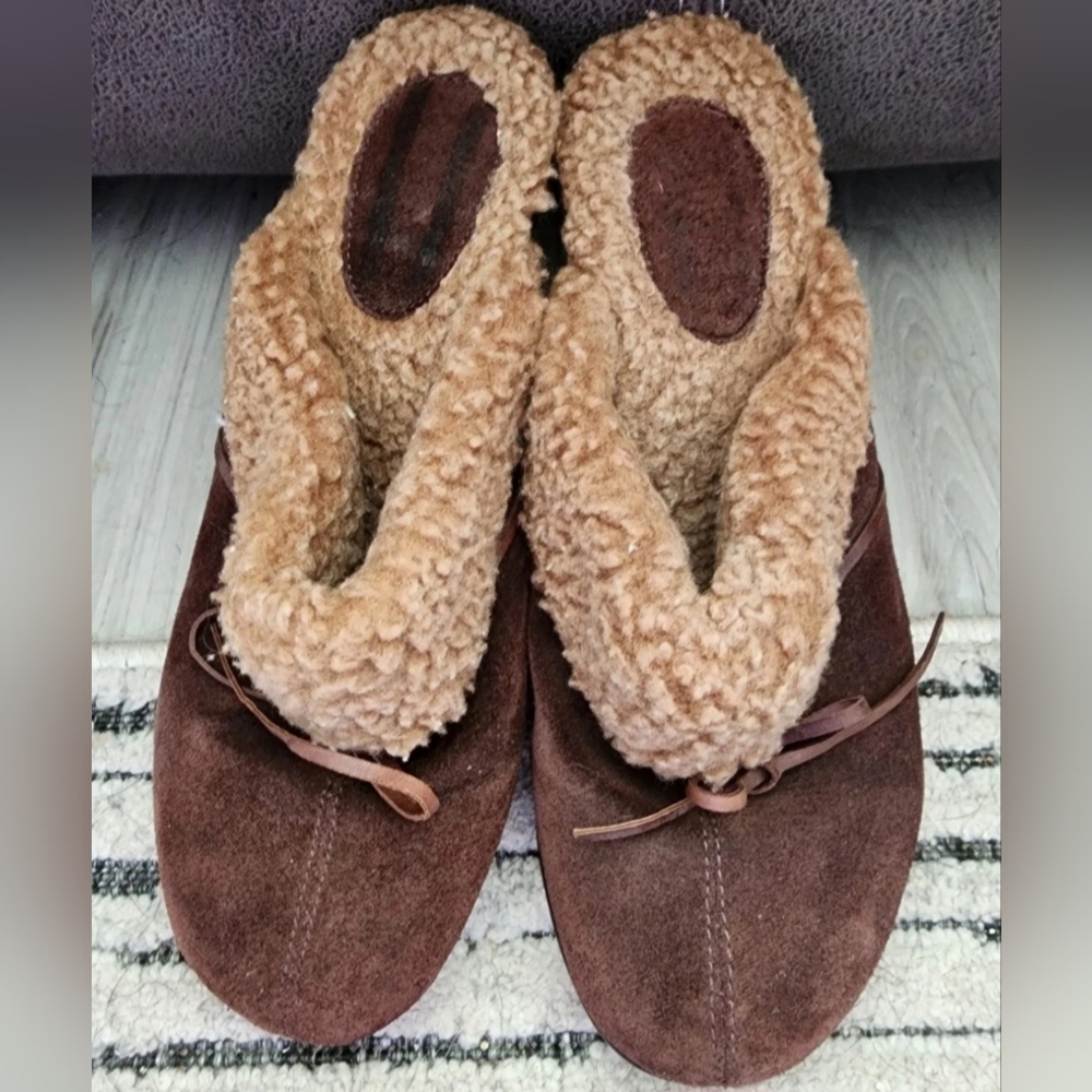 Earth Spirit Women's Bella Brown Bow Clog Fur Leather Heels Shoes Size 8.5 2.5"